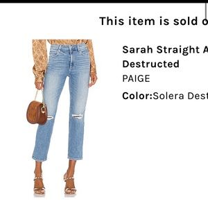 PAIGE Sarah Straight Leg Solera Distressed Jean Sz 28